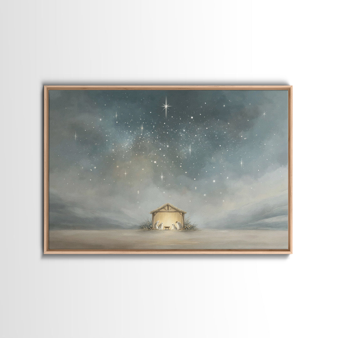 Holy Night Shelter | Framed Canvas Print | Christian Art Canvas | Christmas Art Work | Christian Christmas Art | Christian Wall Art | Chris