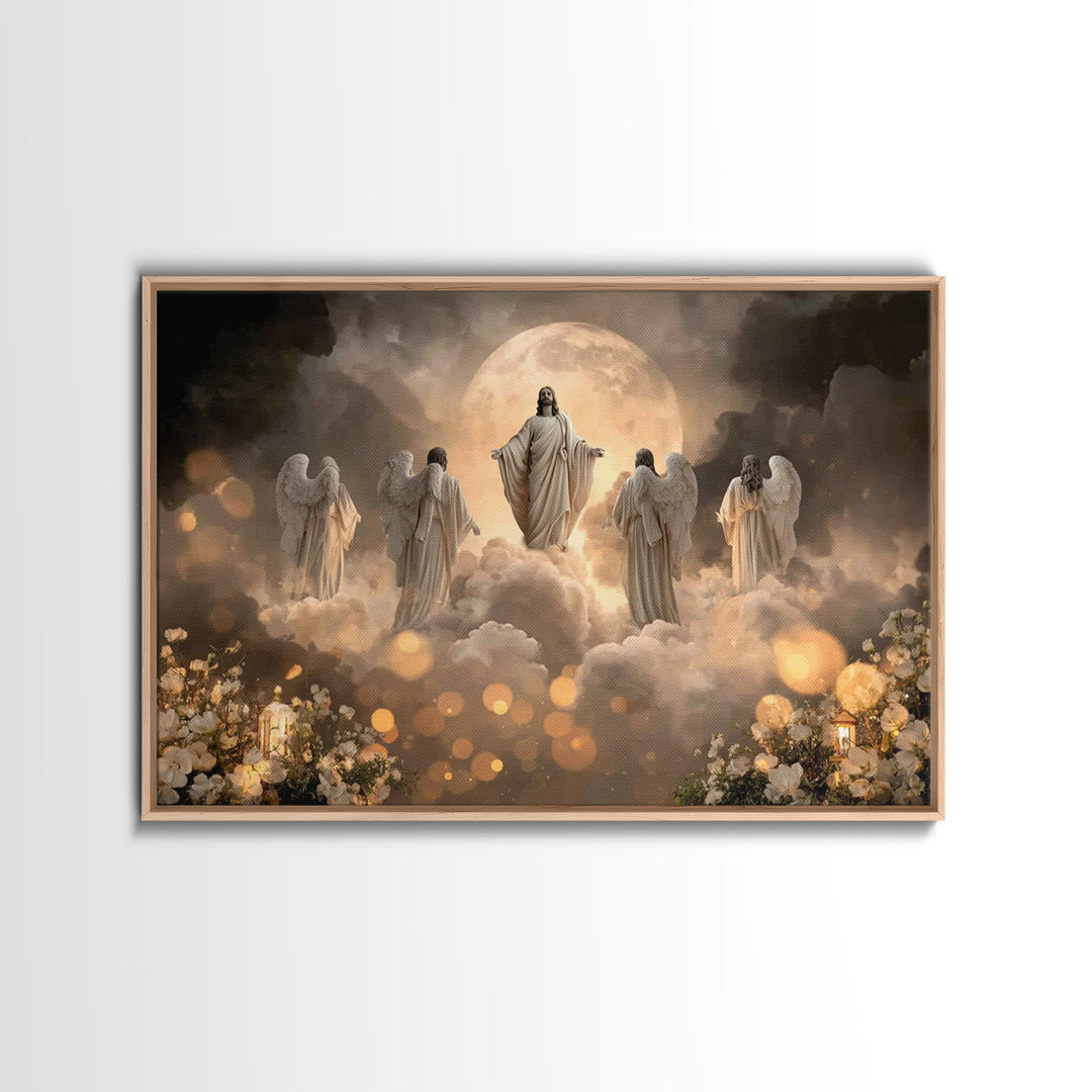 Moonlit Ascension, Framed Canvas Print, Christian Art Canvas, Jesus Painting, Christian Wall Art, Moody Christian Art, Large Jesus Painting