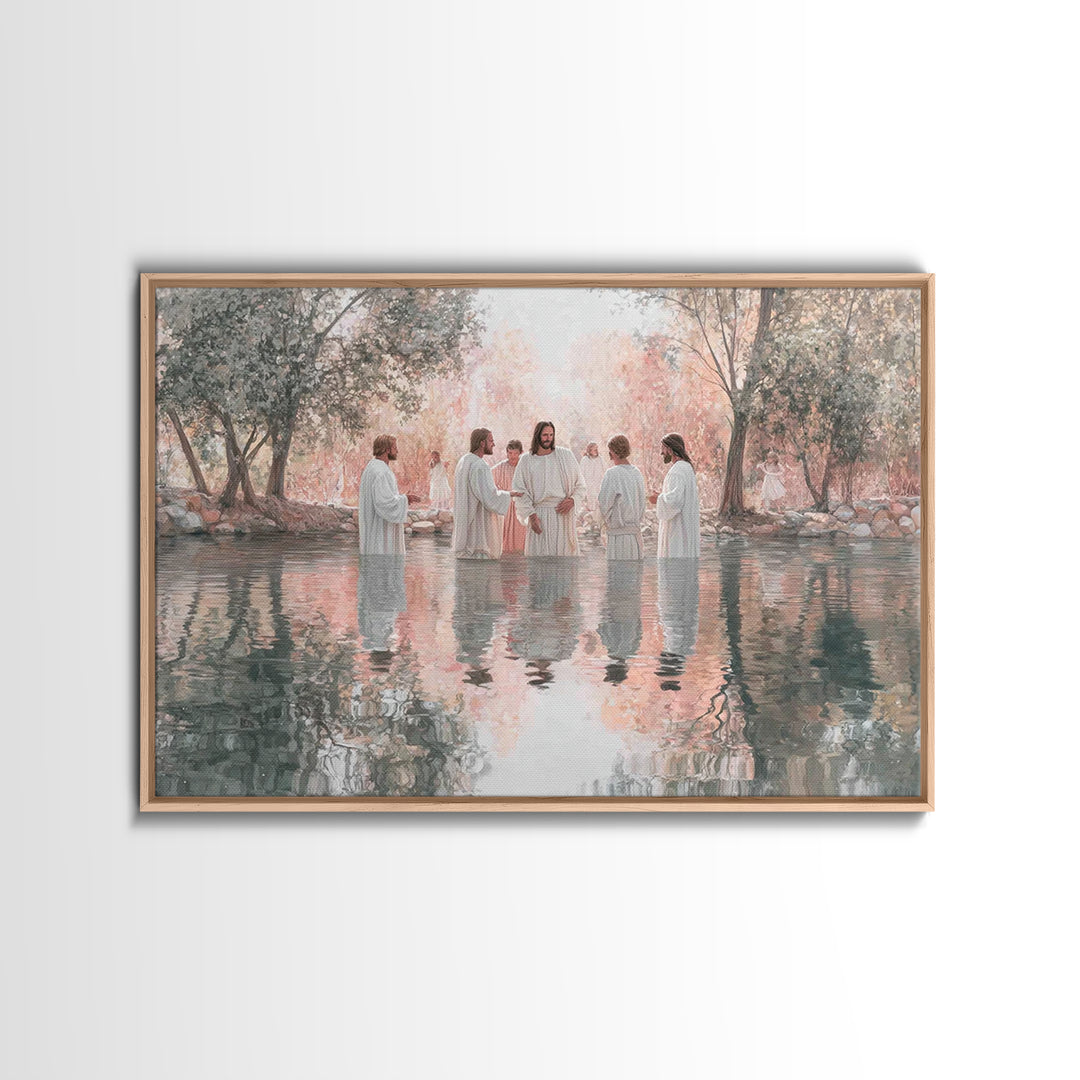 Sacred Waters Gathering – Framed Canvas Print – Christian Art Canvas – Jesus Painting – Christian Wall Art – Large Christian Art – Christia