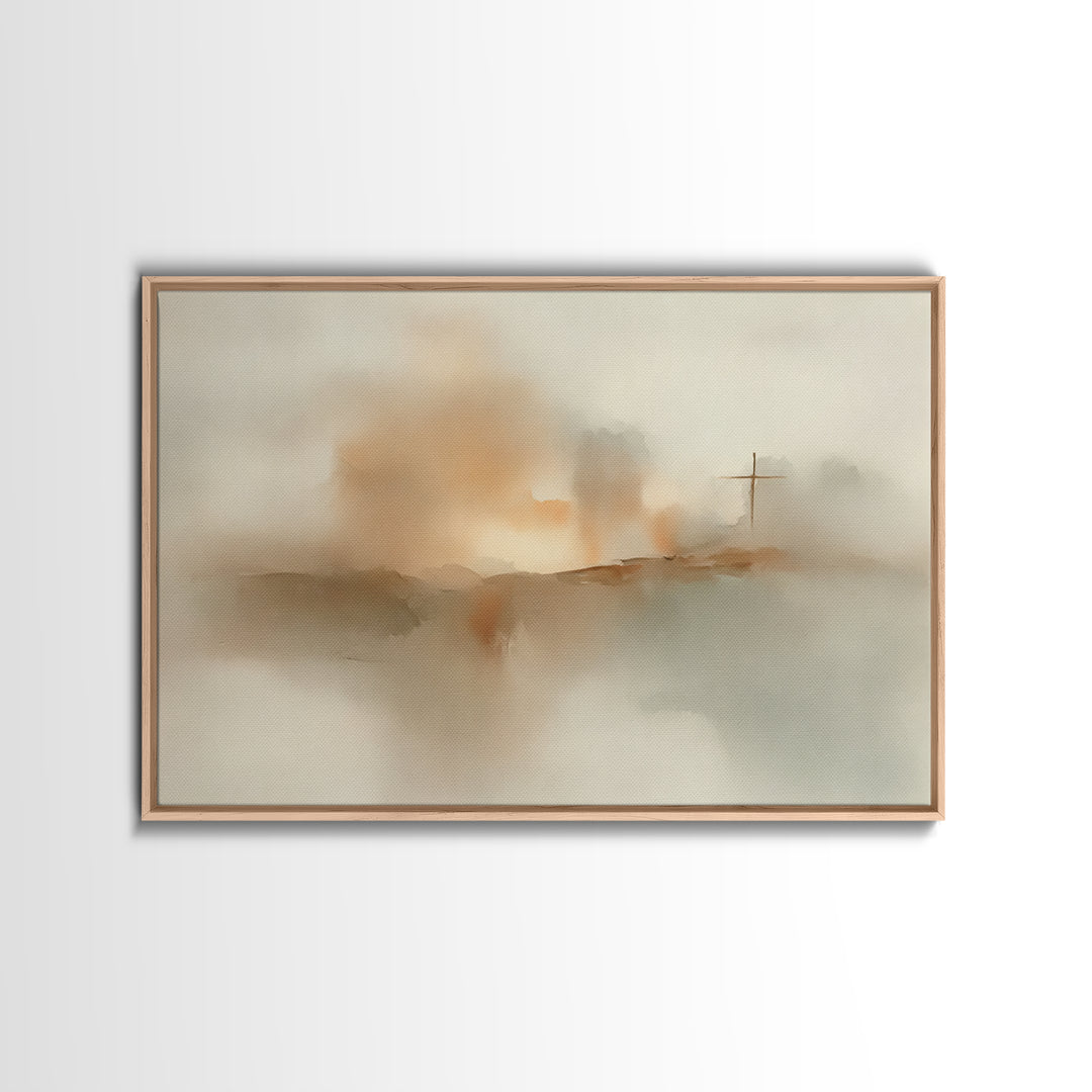 Silent Cross Dawn – Framed Canvas Print – Christian Wall Art – Christian Art Canvas – Abstract Christian Art – Subtle Christian Paintings
