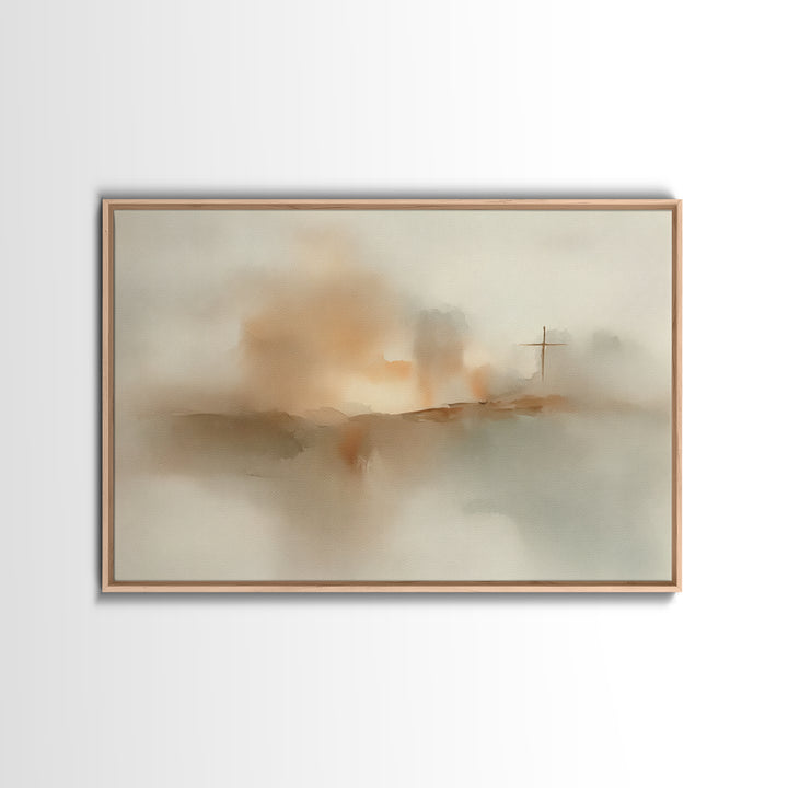 Silent Cross Dawn – Framed Canvas Print – Christian Wall Art – Christian Art Canvas – Abstract Christian Art – Subtle Christian Paintings