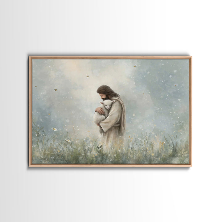 Gentle Shepherd Love – Framed Canvas Print – Jesus Painting – Christian Art Canvas – Christian Wall Art – Christian Gift Ideas – Christian