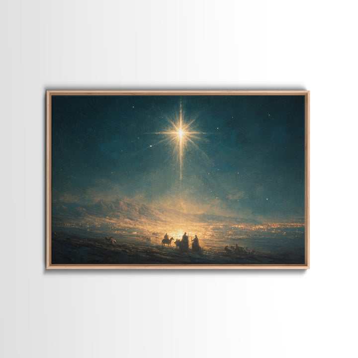 Midnight Star Calling – Framed Canvas Print – Christian Christmas Art – Christian Art Canvas – Christmas Wall Art – Moody Christian Art