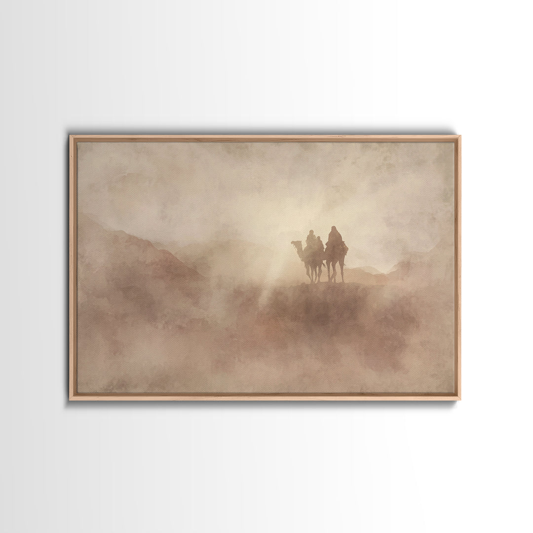 Misty Caravan Dawn, Framed Canvas Print, Christian Art Canvas, Christian Wall Art, Vintage Christian Art, Moody Christian Art
