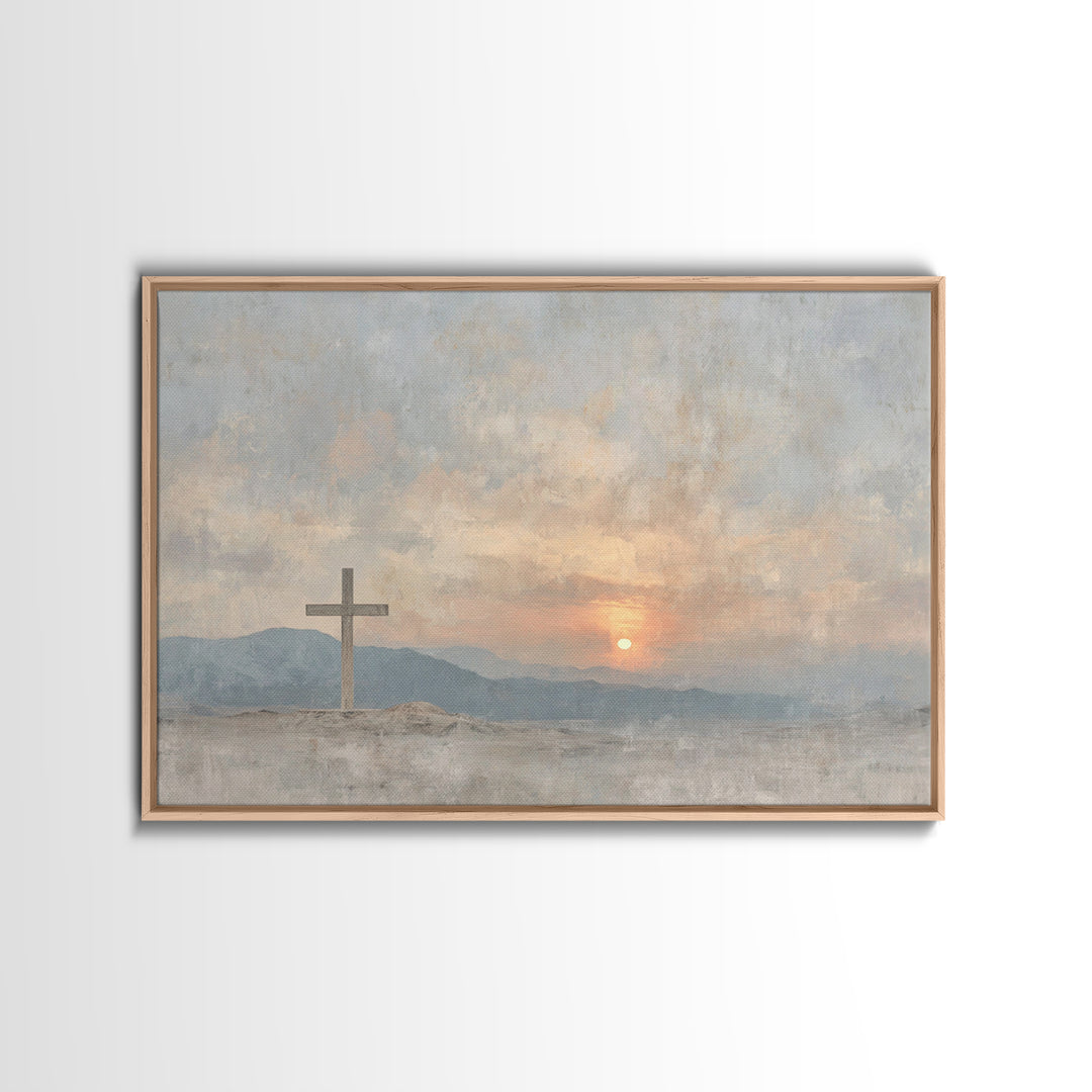 Morning Cross Hope, Framed Canvas Print, Christian Art Canvas, Christian Wall Art, Modern Christian Art, Christian Painting, Large Christia