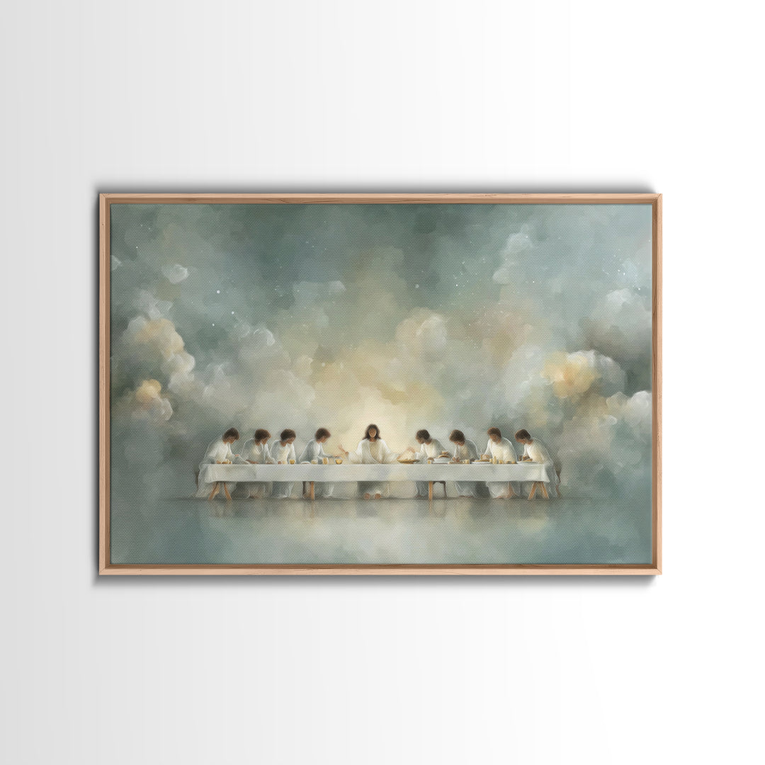 Celestial Supper Peace – Framed Canvas Print – Christian Art Print – Abstract Christian Art – Christian Wall Art – Jesus Painting – White C