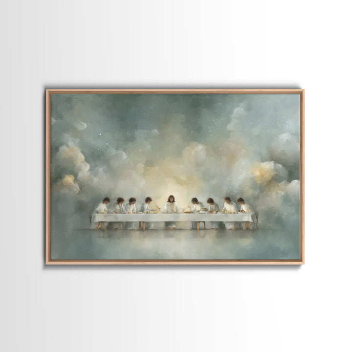 Celestial Supper Peace – Framed Canvas Print – Christian Art Print – Abstract Christian Art – Christian Wall Art – Jesus Painting – White C