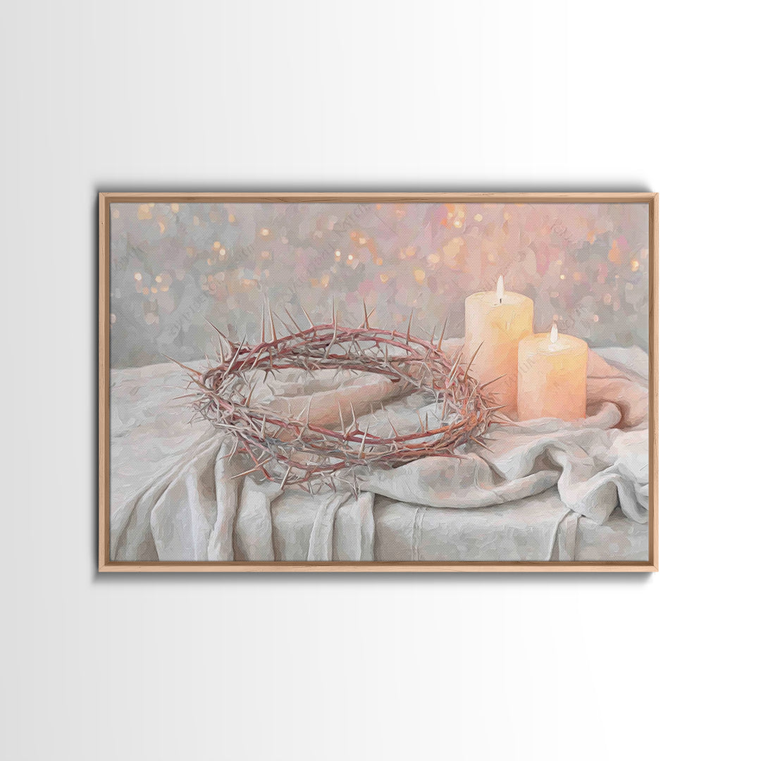 Crown Of Thorns Reverence, Framed Canvas Print, Christian Wall Art, Christian Art Canvas, Christian Art Gift, Christian Painting, Christian