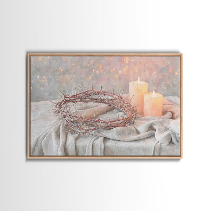 Crown Of Thorns Reverence, Framed Canvas Print, Christian Wall Art, Christian Art Canvas, Christian Art Gift, Christian Painting, Christian