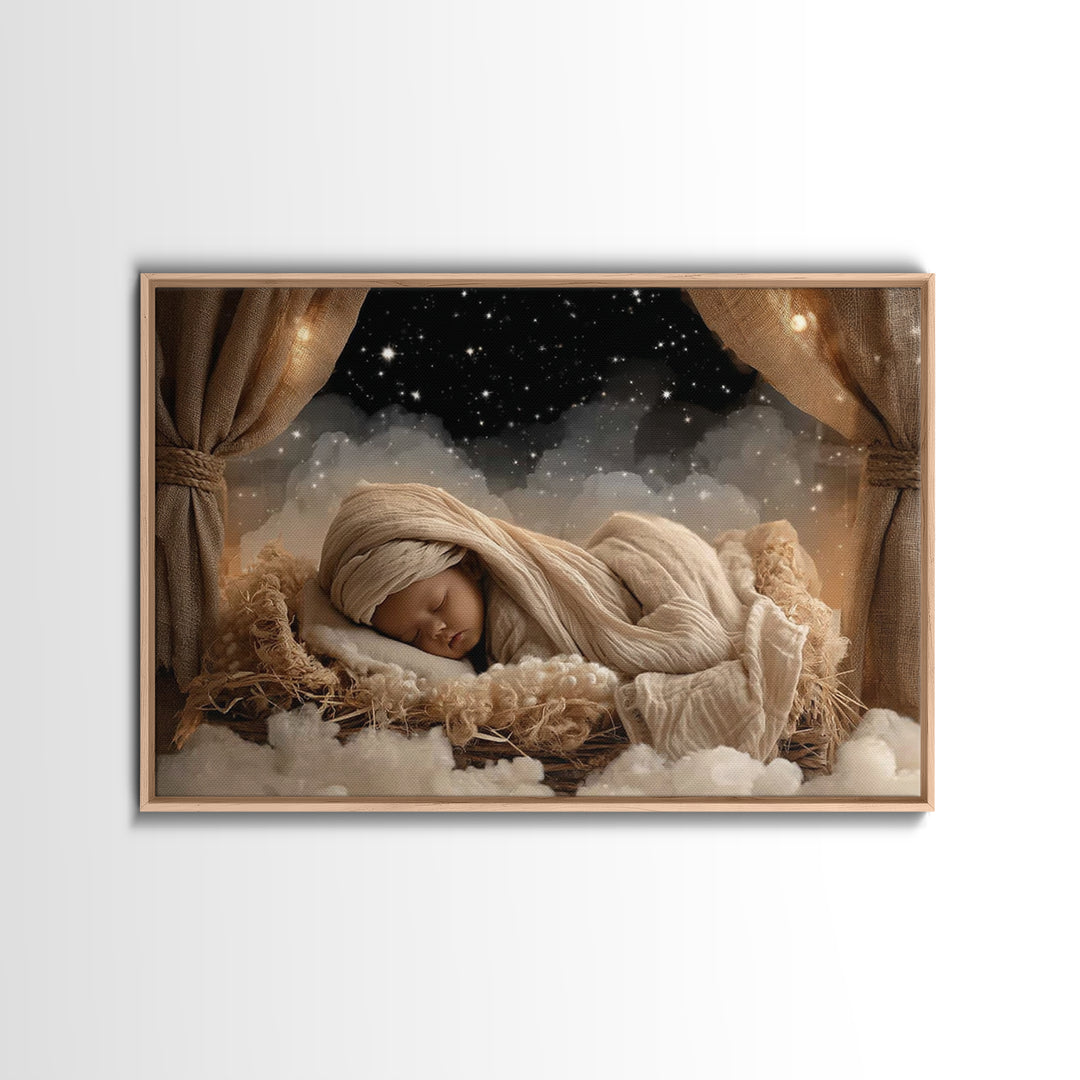 Heaven’s Infant Dream | Framed Canvas Print | Christian Art Canvas | Christmas Art Prints | Jesus Christmas Art | Christian Wall Art | Mode