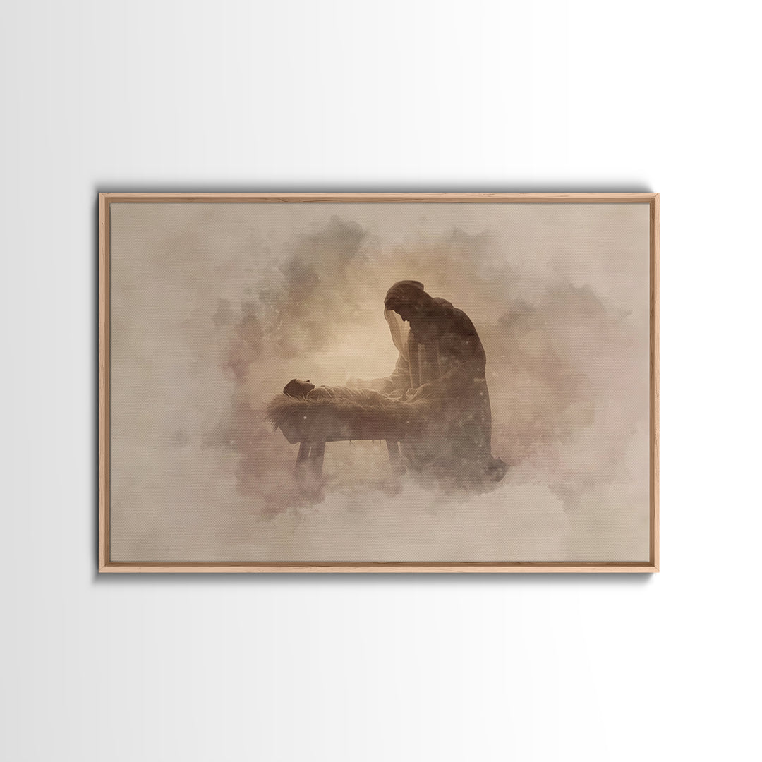 Sacred Manger Calm | Framed Canvas Print | Christian Art Canvas | Jesus Christmas Art | Christmas Wall Art | Subtle Christian Art | Christi
