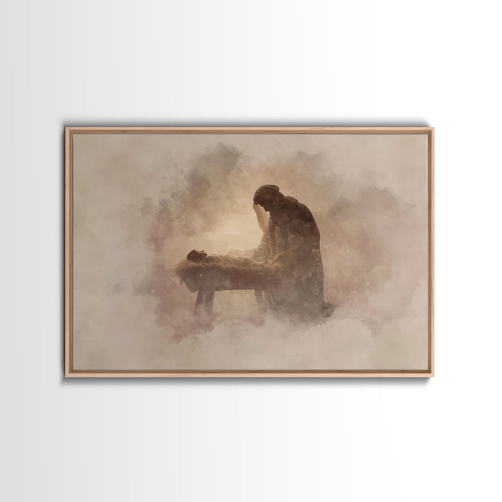 Sacred Manger Calm | Framed Canvas Print | Christian Art Canvas | Jesus Christmas Art | Christmas Wall Art | Subtle Christian Art | Christi