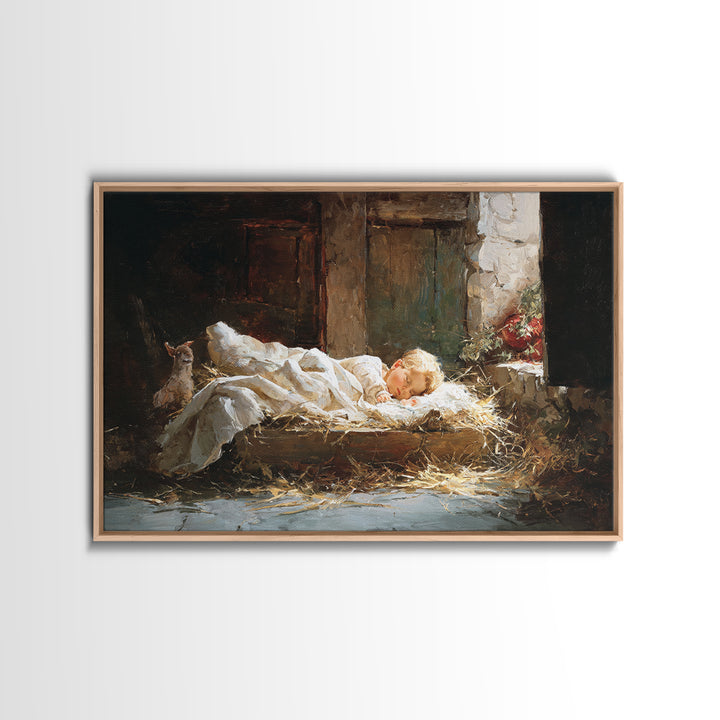 Gentle Nativity Hush | Framed Canvas Print | Christian Art Print | Christmas Wall Art | Jesus Art Print | Subtle Christian Art | Christian