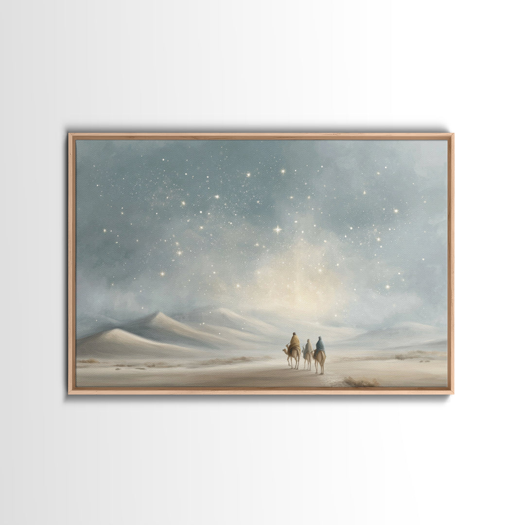 Desert Night Journey, Framed Canvas Print, Christian Art Prints, Jesus Painting, Christmas Art Prints, Christian Decor For Home, Modern Chr