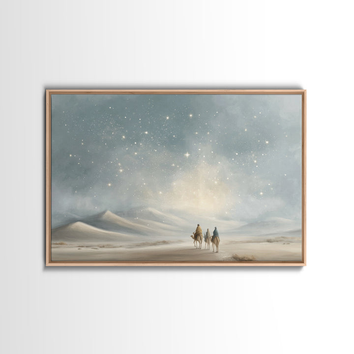 Desert Night Journey, Framed Canvas Print, Christian Art Prints, Jesus Painting, Christmas Art Prints, Christian Decor For Home, Modern Chr