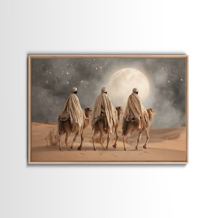 Moonlit Journey – Framed Canvas Print – Christian Art Canvas – Christmas Art – Christian Art Work – Christian Christmas Art – Christian Pai