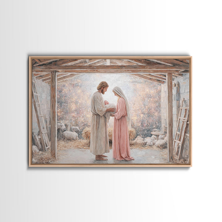 Holy Nativity Light | Framed Canvas Print | Christian Art Canvas | Christmas Art | Christian Wall Art | Jesus Christmas Art | Christian Gif