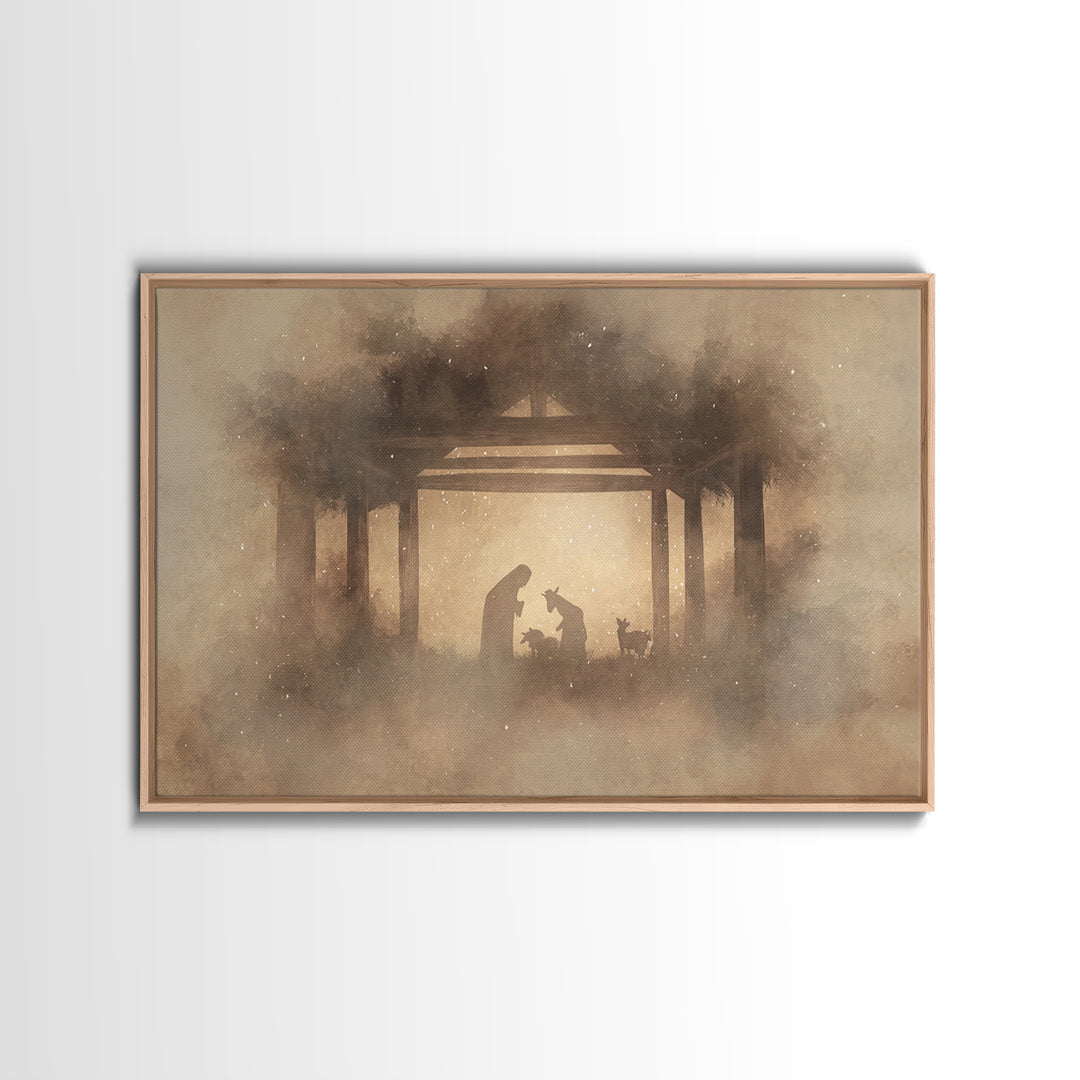 Silent Manger Calm, Framed Canvas Print, Christmas Art, Christian Wall Art, Christian Christmas Art, Christian Art Canvas, Christian Decor