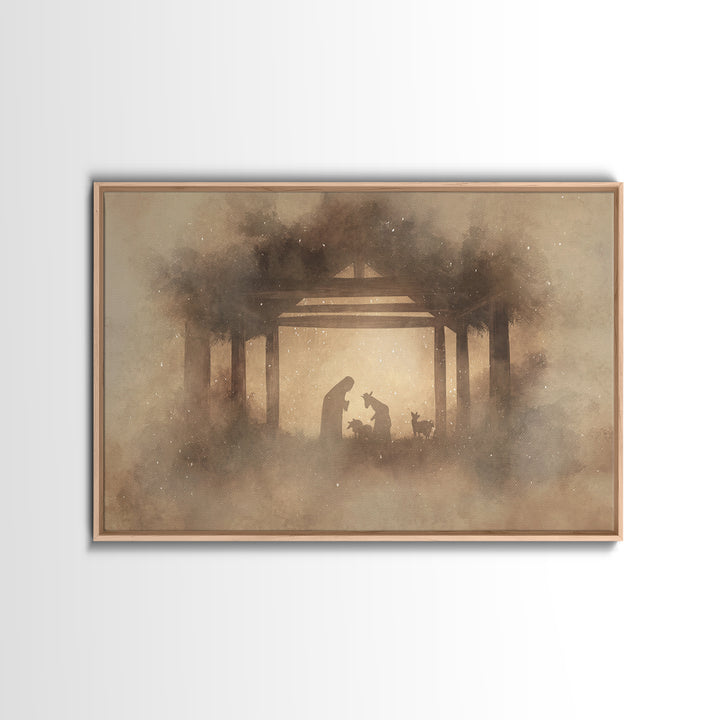 Silent Manger Calm, Framed Canvas Print, Christmas Art, Christian Wall Art, Christian Christmas Art, Christian Art Canvas, Christian Decor