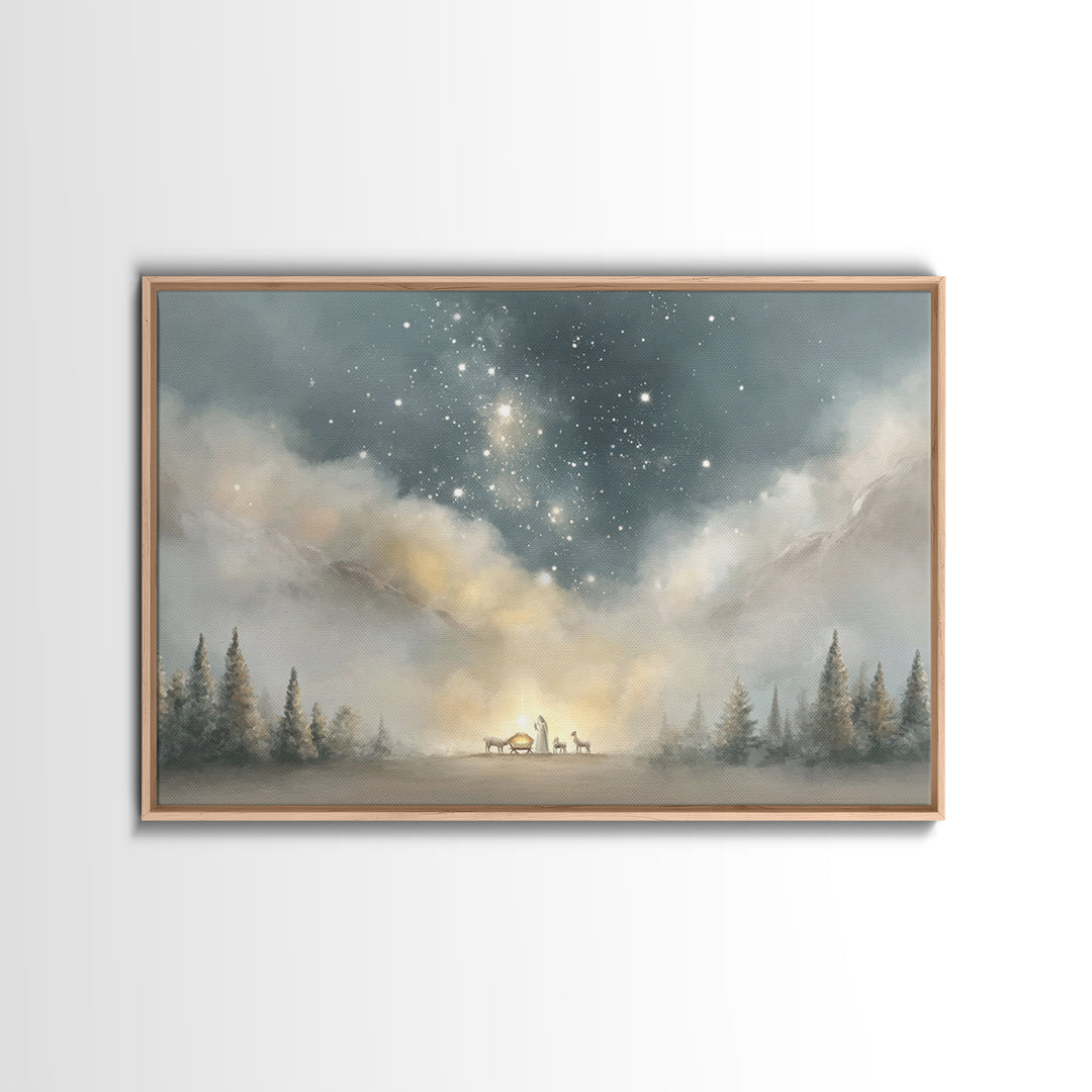 Starry Night Miracle, Framed Canvas Print, Christian Wall Art, Christmas Art, Christian Art Canvas, Christian Christmas Art, Christian Gift