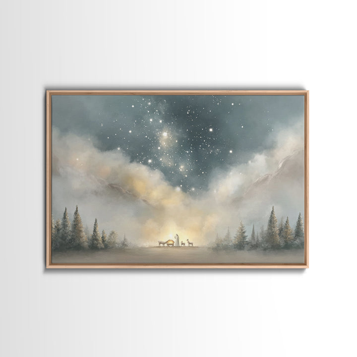 Starry Night Miracle, Framed Canvas Print, Christian Wall Art, Christmas Art, Christian Art Canvas, Christian Christmas Art, Christian Gift