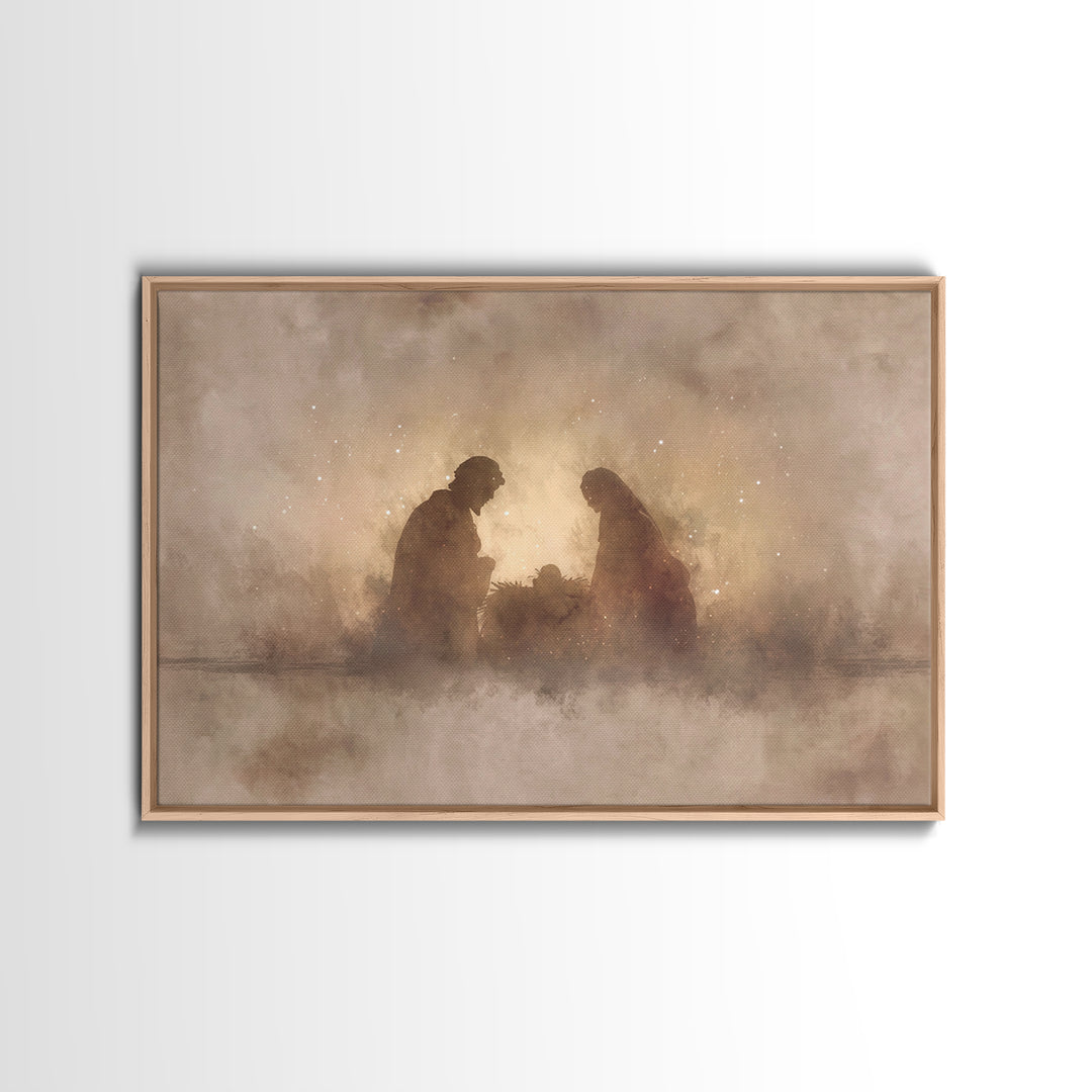 Holy Family Silhouette – Framed Canvas Print – Christian Christmas Art – Christian Art Canvas – Christmas Art – Christian Wall Art – Christ
