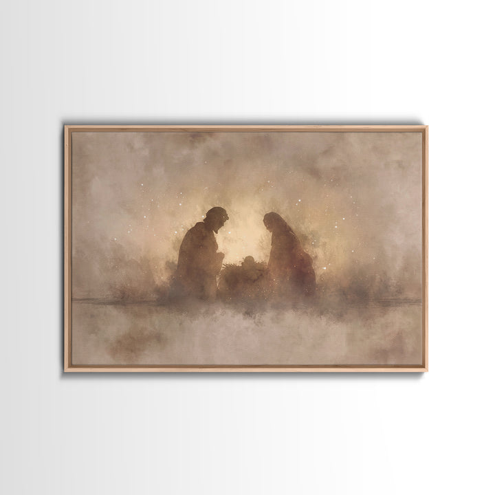 Holy Family Silhouette – Framed Canvas Print – Christian Christmas Art – Christian Art Canvas – Christmas Art – Christian Wall Art – Christ