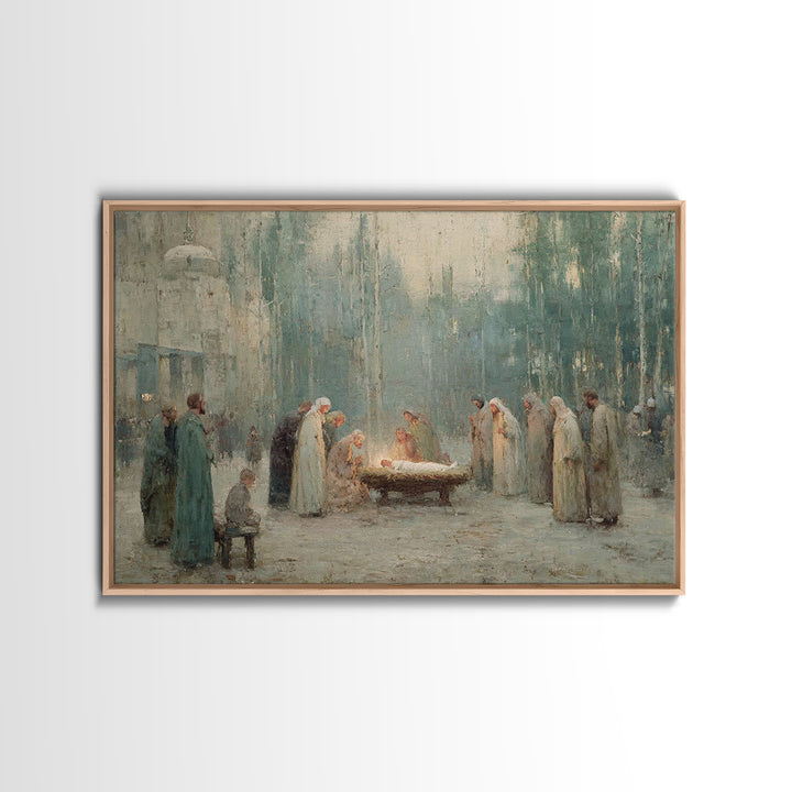 Midnight Nativity – Framed Canvas Print – Christian Wall Art – Jesus Painting – Christian Art Canvas – Christmas Art – Christian Gift