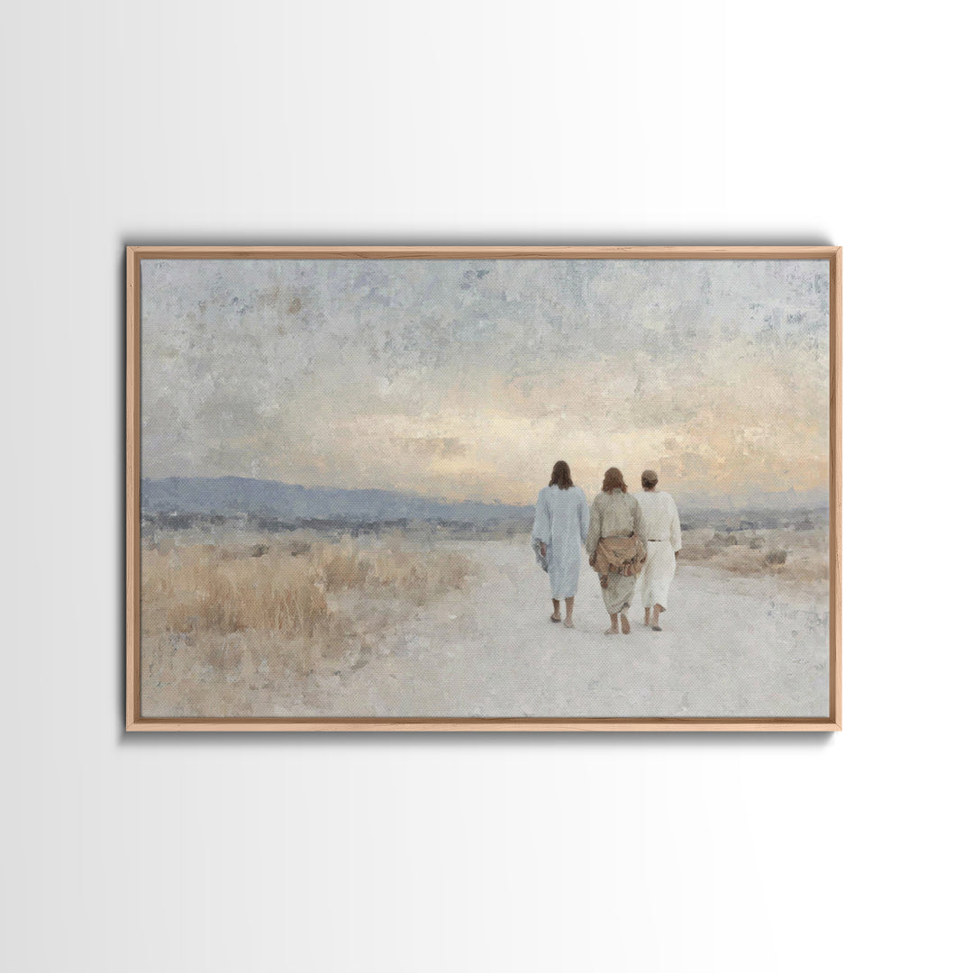 Quiet Morning Walk | Framed Canvas Print | Christian Wall Art | Christian Art Canvas | Large Jesus Painting | Subtle Christian Art | Christ
