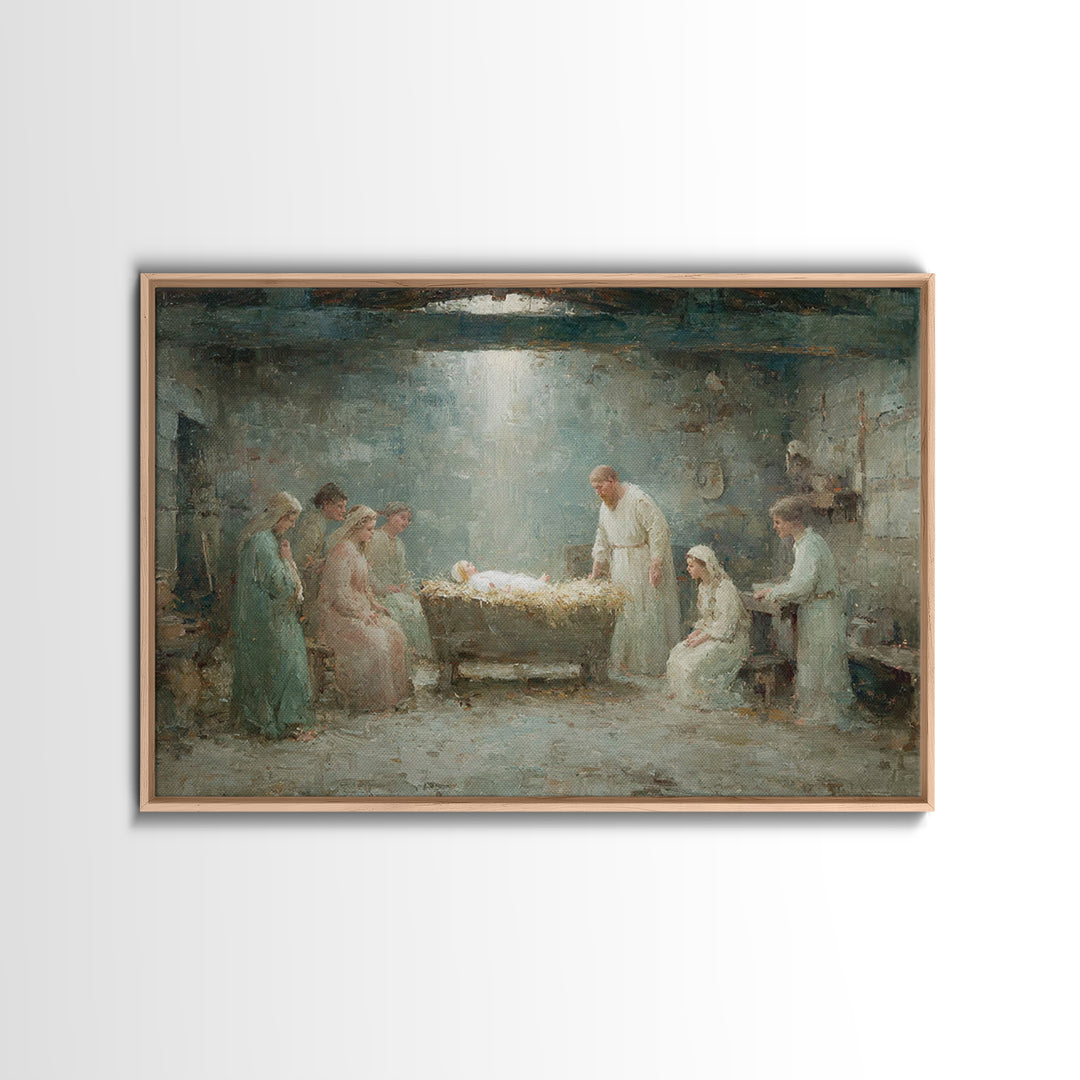 Holy Nativity – Framed Canvas Print – Christian Christmas Art – Birth Of Jesus Painting – Christian Wall Art – Christian Art Canvas