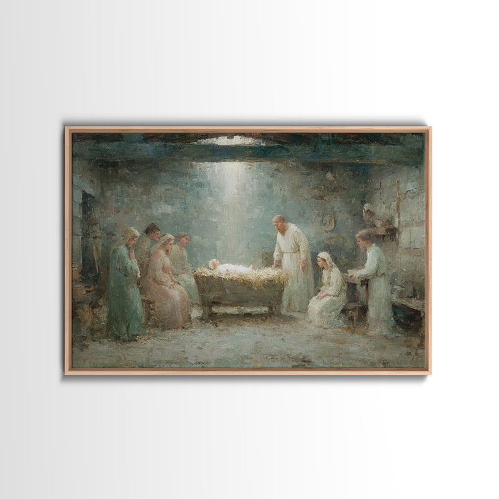 Holy Nativity – Framed Canvas Print – Christian Christmas Art – Birth Of Jesus Painting – Christian Wall Art – Christian Art Canvas