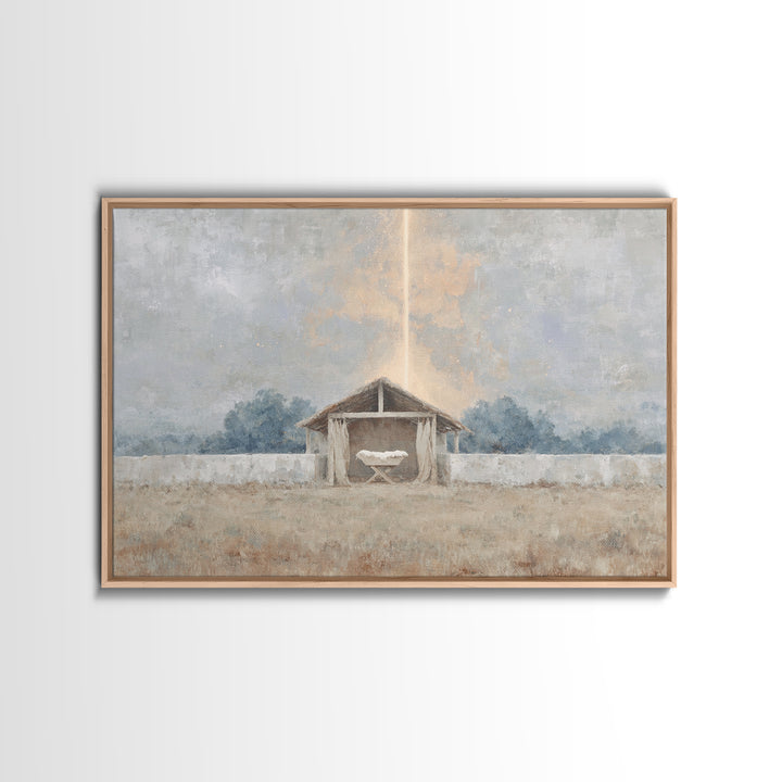 Manger Dawn, Framed Canvas Print, Christian Wall Art, Christian Christmas Art, Christian Art Canvas, Jesus Painting