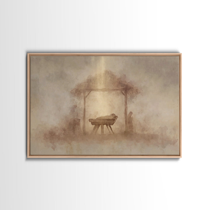 Sacred Manger – Framed Canvas Print – Christian Wall Art – Christian Christmas Art – Christian Art Canvas – Jesus Painting