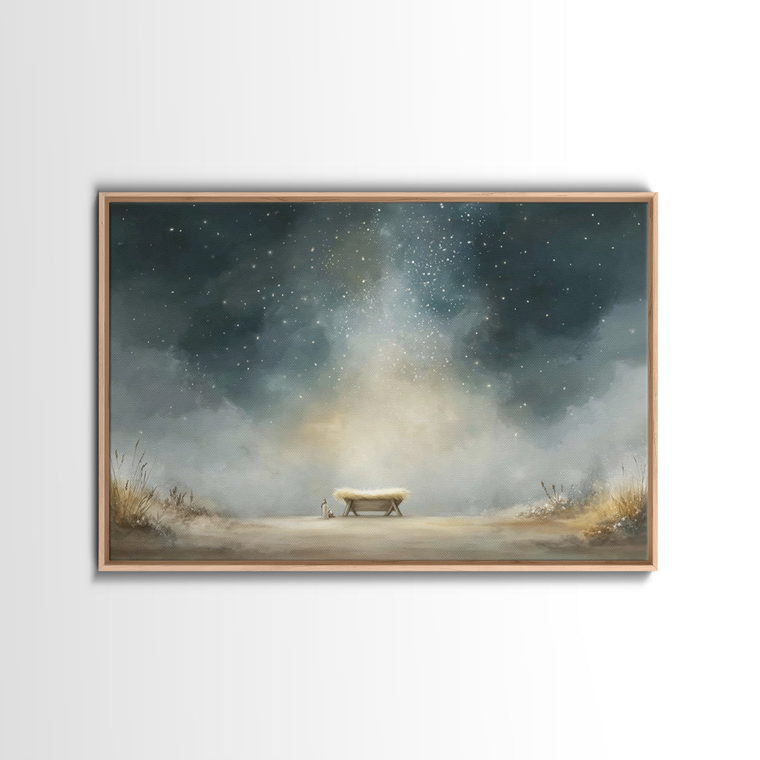 Holy Night Manger – Framed Canvas Print – Christian Wall Art – Christian Christmas Art – Jesus Painting – Christmas Canvas Wall Art
