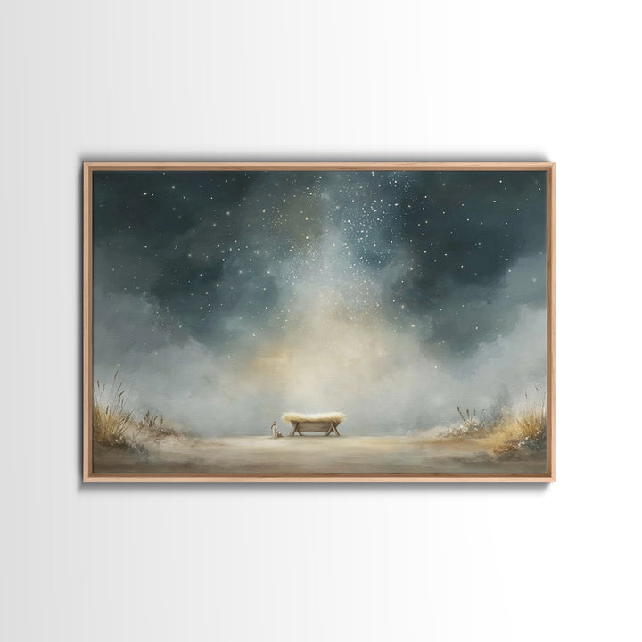 Holy Night Manger – Framed Canvas Print – Christian Wall Art – Christian Christmas Art – Jesus Painting – Christmas Canvas Wall Art