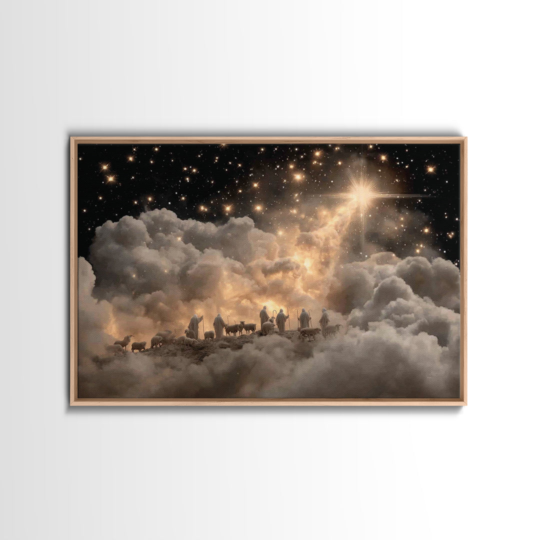 Starry Shepherds – Framed Canvas Print – Christian Christmas Art – Christian Wall Art – Christian Art Canvas – Christmas Art Prints