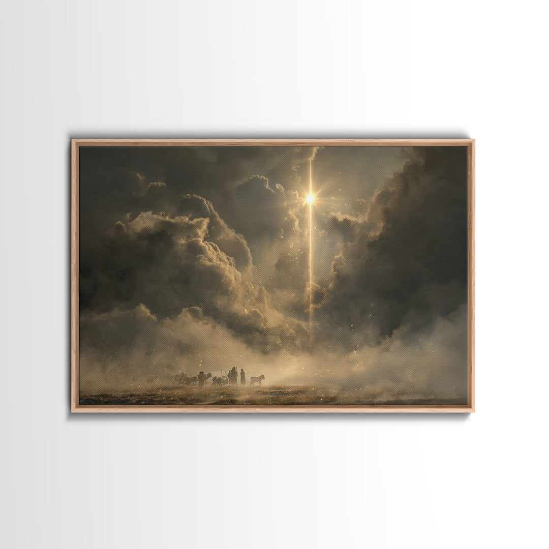 Heavenly Sign – Framed Canvas Print – Christmas Wall Art – Christian Art Canvas – Christian Christmas Art – Moody Christmas Art