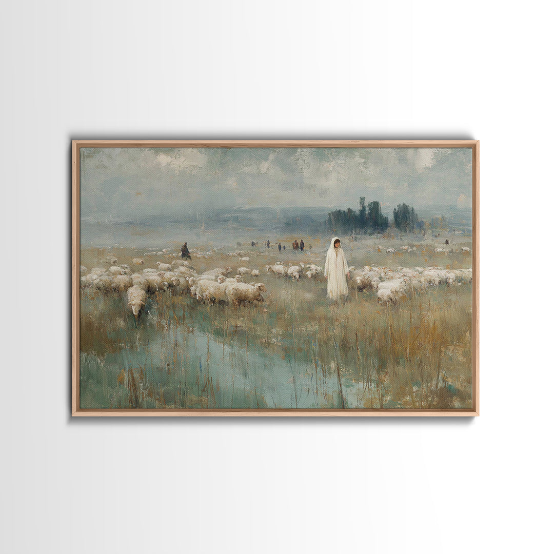 Pasture Of Peace – Framed Canvas Print – Christian Art Canvas – Christian Wall Art – Christian Art Painting – Christian Art