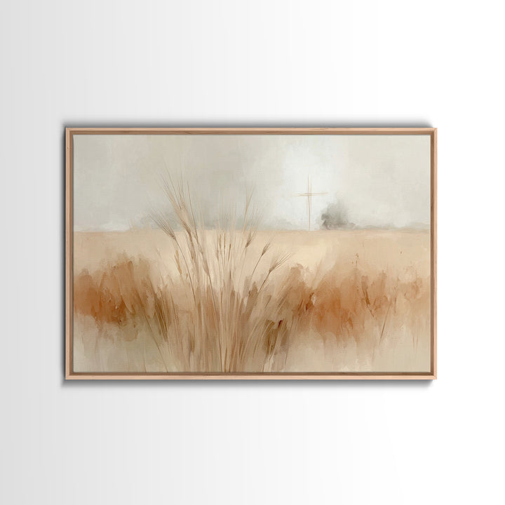 Cross And Harvest | Framed Canvas Print | Christian Wall Art | Christian Art Canvas | Christian Painting | Christmas Art Work | Christian D