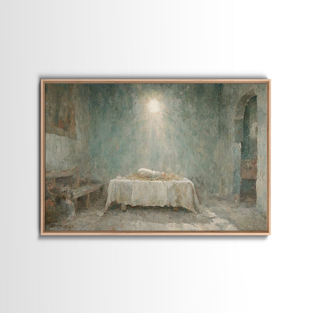 Silent Birth Dawn – Framed Canvas Print – Christmas Wall Art – Christian Art – Christian Christmas – Jesus Christmas Art – Christmas Canvas