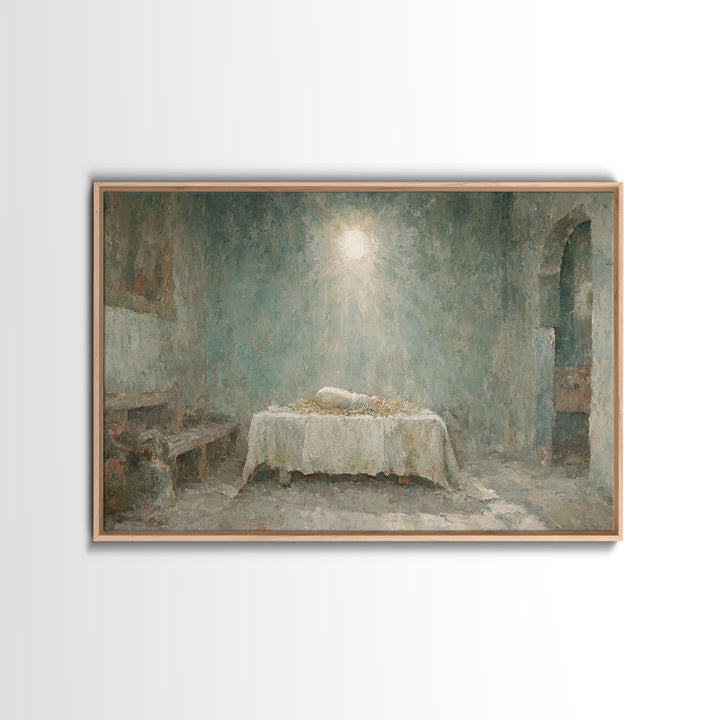 Silent Birth Dawn – Framed Canvas Print – Christmas Wall Art – Christian Art – Christian Christmas – Jesus Christmas Art – Christmas Canvas