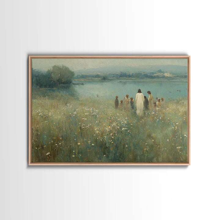 Graceful Pasture, Framed Canvas Print, Jesus Painting, Christian Wall Art, Christmas Art Prints, Christian Art Canvas