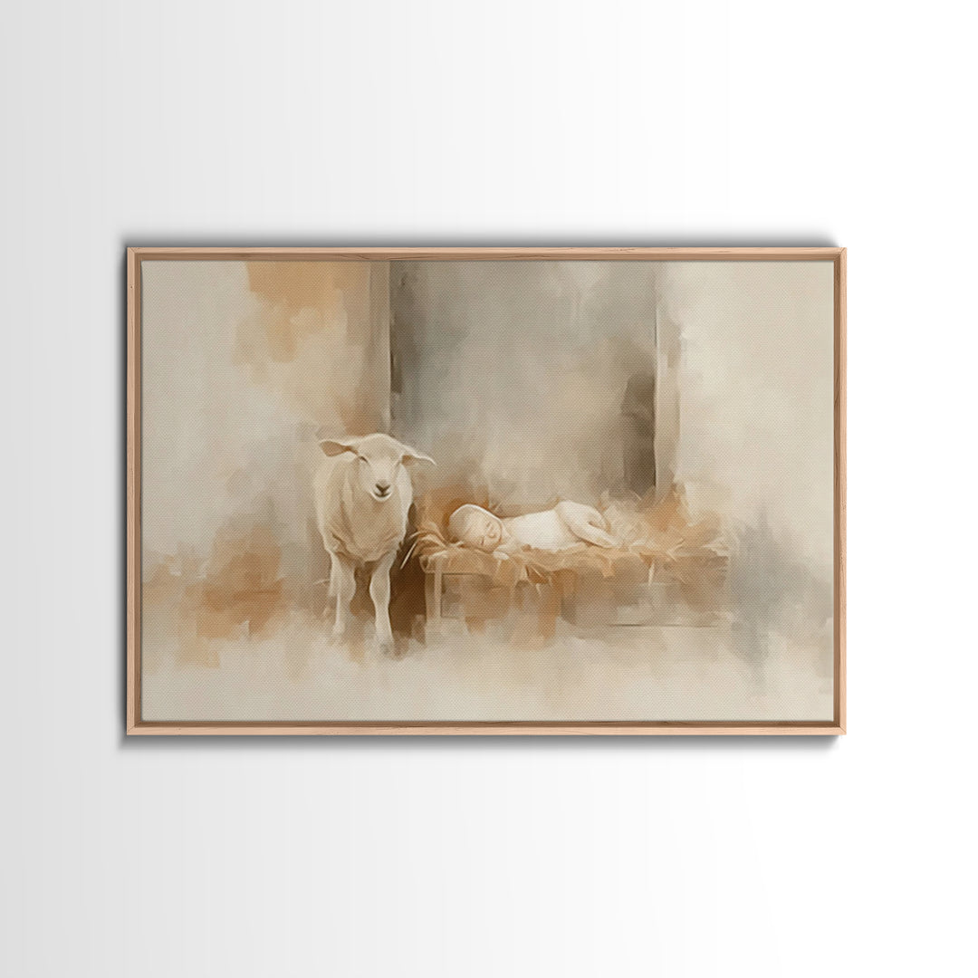 Silent Manger Light | Framed Canvas Print | Christian Art Canvas | Christmas Wall Art | Jesus Painting | Christian Christmas Art | Christia