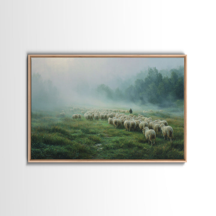 Gentle Pasture Light – Framed Canvas Print – Christian Art Canvas – Christian Decor – Jesus Painting – Christmas Wall Art – Modern Christia