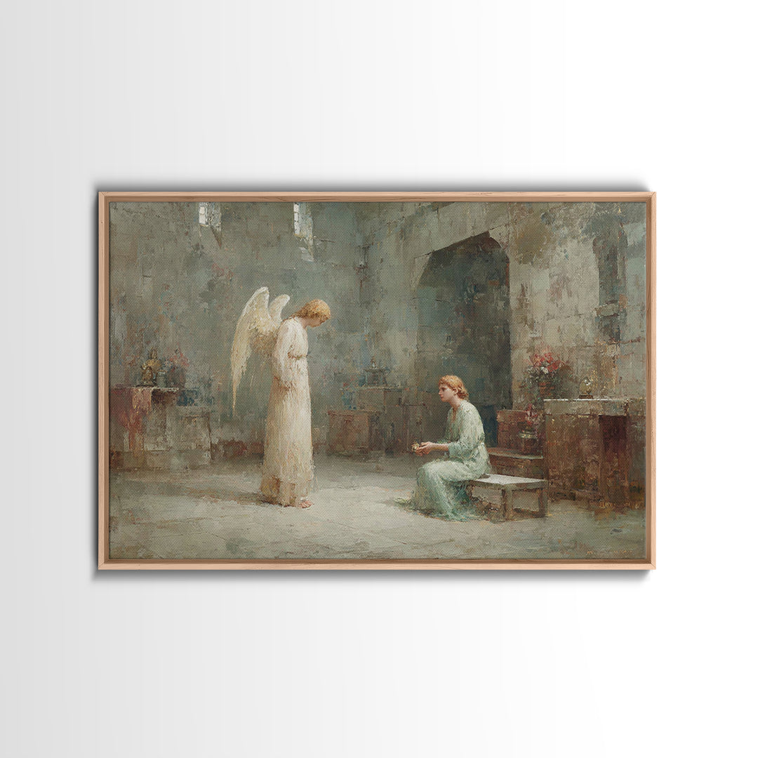 Holy Annunciation – Framed Canvas Print – Christian Christmas Art – Christian Art Canvas – Christian Wall Art – Moody Christian Art – Chris