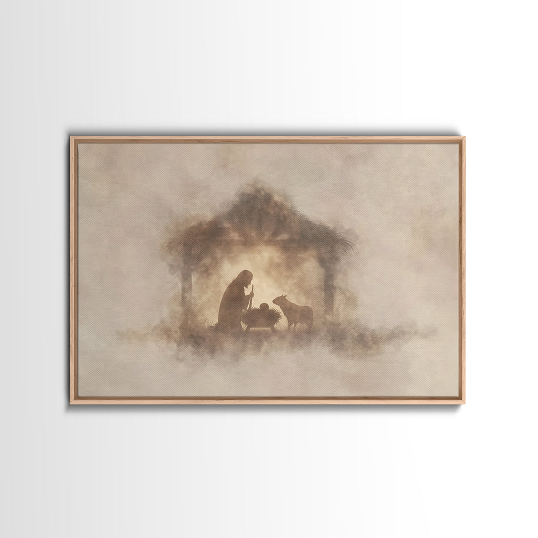 Cross In The Mist – Framed Canvas Print – Christian Art Work – Christian Wall Art – Minimalist Christian Art – Christian Art Canvas – Subtl