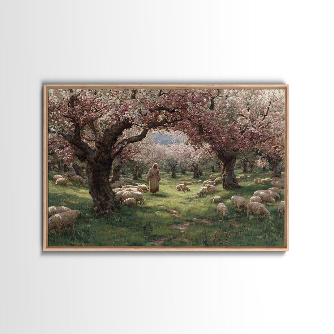 Shepherd’s Garden – Framed Canvas Print – Jesus Painting – Christian Wall Art – Christian Art Canvas – Pastoral Scenery – Christian Christm
