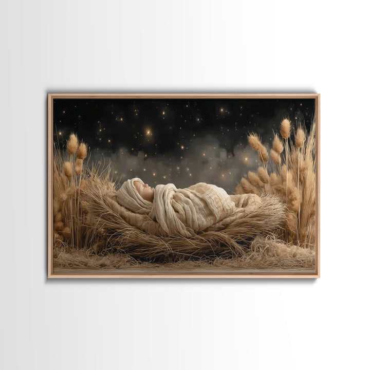 Humble Stable, Framed Canvas Print, Christian Wall Art, Christmas Art, Christian Art Canvas, Framed Christmas Art, Christian Christmas Deco