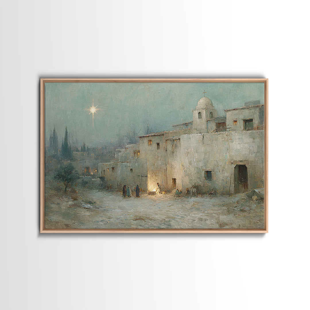 Frosted Chapel Glow | Framed Canvas Print | Christian Art Work | Christian Christmas Art | Christmas Canvas Wall Art | Christian Decoration