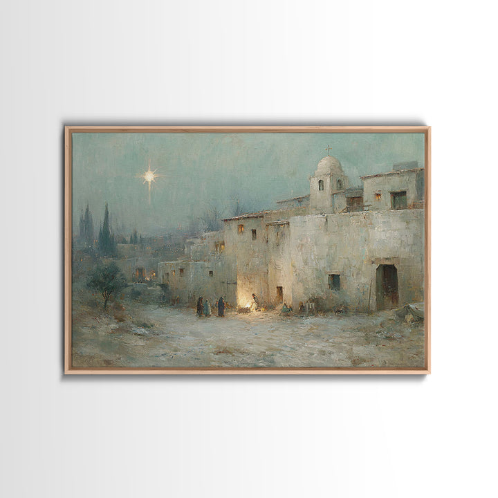 Frosted Chapel Glow | Framed Canvas Print | Christian Art Work | Christian Christmas Art | Christmas Canvas Wall Art | Christian Decoration